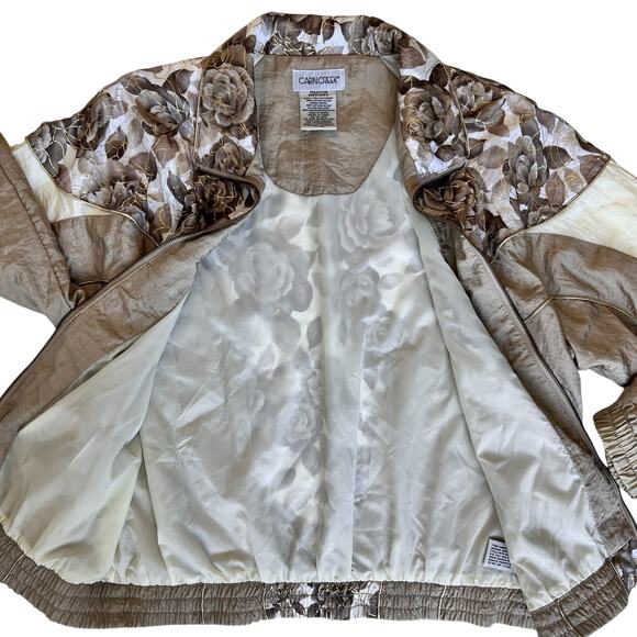 Vtg Womens 90s Workout Set Windbreaker Jacket & Pants Sz M Beige Golden Girl SEE - Picture 3 of 16